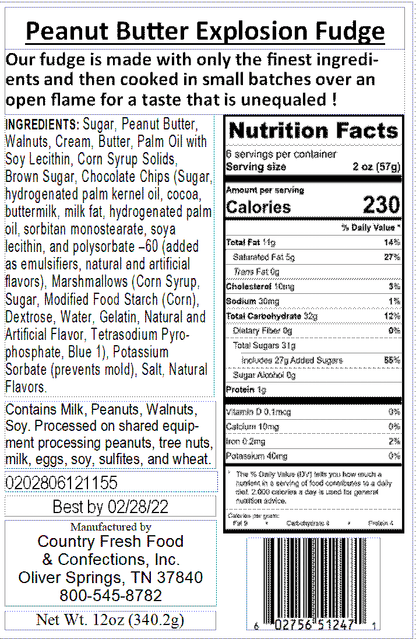 Peanut Butter Explosion Fudge ... 12oz Resealable Container