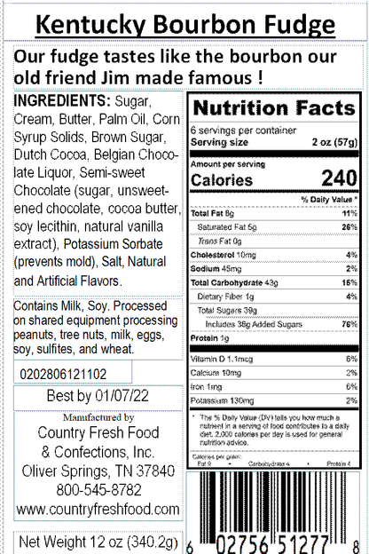 Spirit Legends Kentucky Bourbon Fudge (Non-Alcoholic) ... 12oz Resealable Container