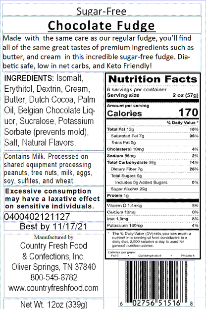 Sugar-Free Old Fashioned Dark Chocolate Fudge ... 12oz Resealable Container